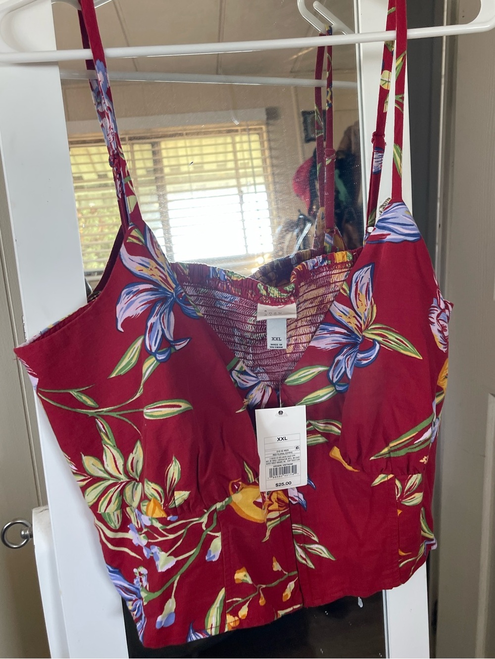 a new day Red Floral Spaghetti-Strap Crop Cami